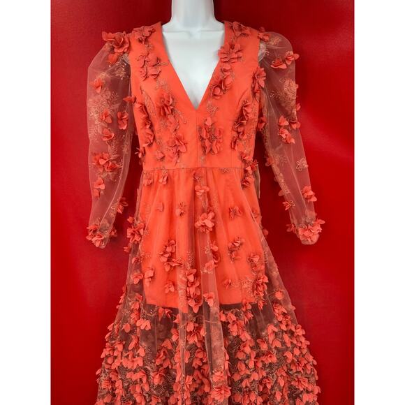 Anthropologie Helsi Blair V Neck Dimensional Coral Floral Gown Maxi Dress M NWT - Picture 5 of 16